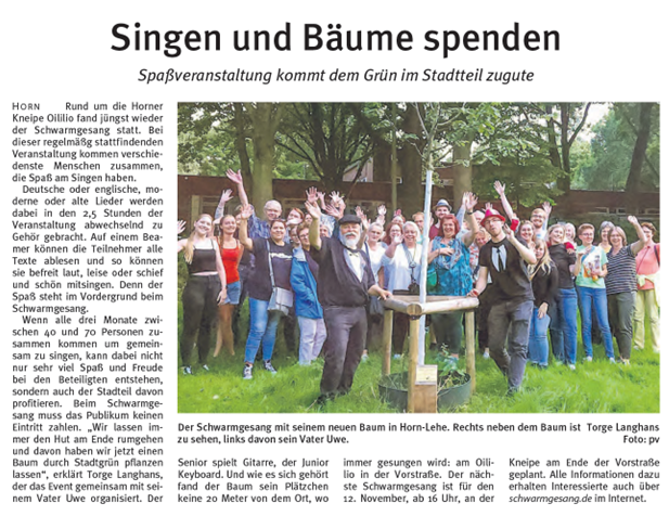 Weser-Report Artikel über den Schwarmgesang vom 1.10.2023